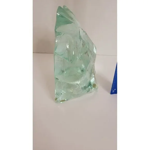 Vicke Lindstrand For Kosta Boda Blown Glass Block Blue Green Paperweight‎ Deer - Picture 13 of 16